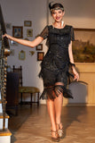1920s Vestido Flecos Cuentas Negro