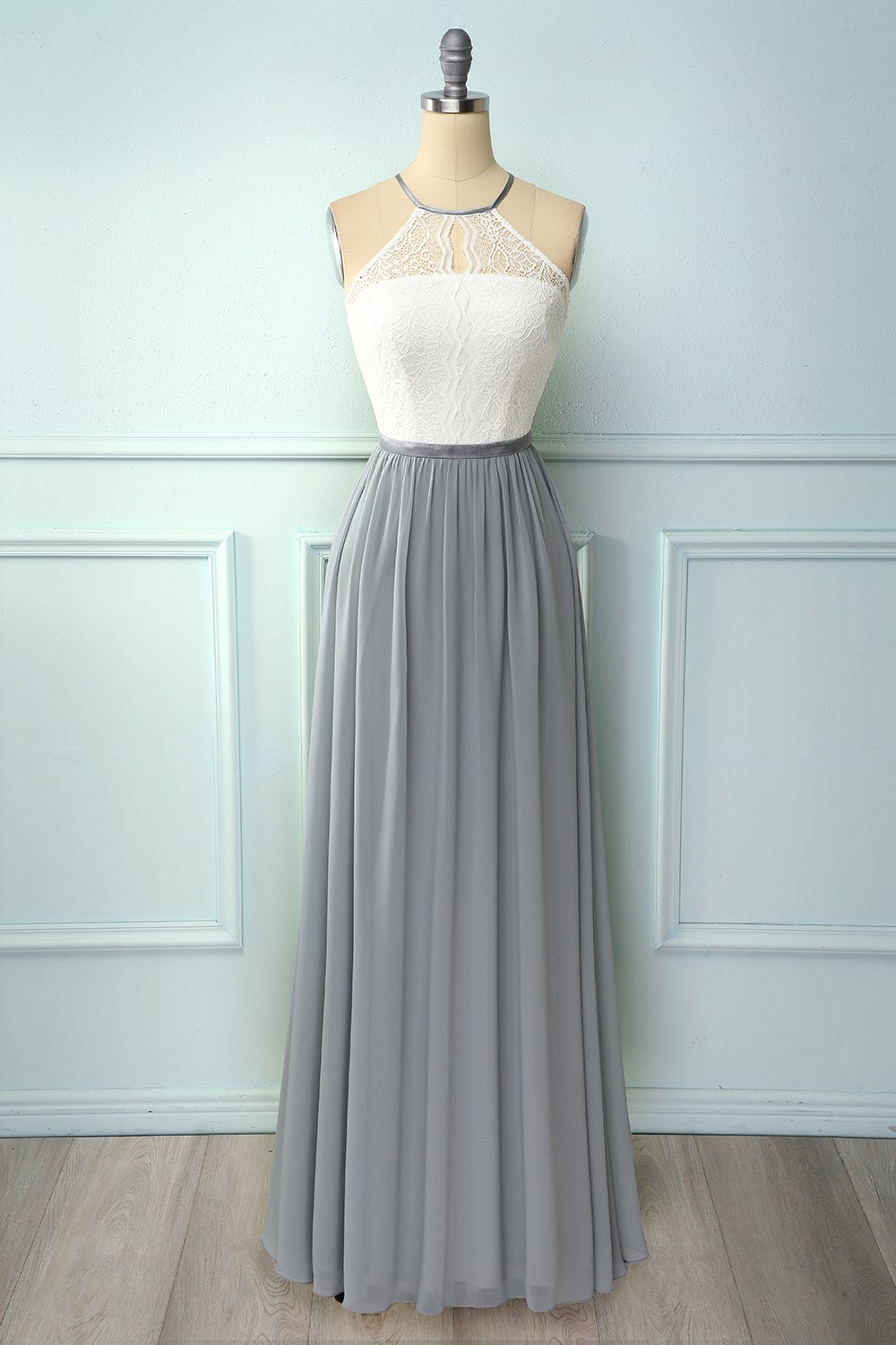 Vestido largo con espalda abierta gris