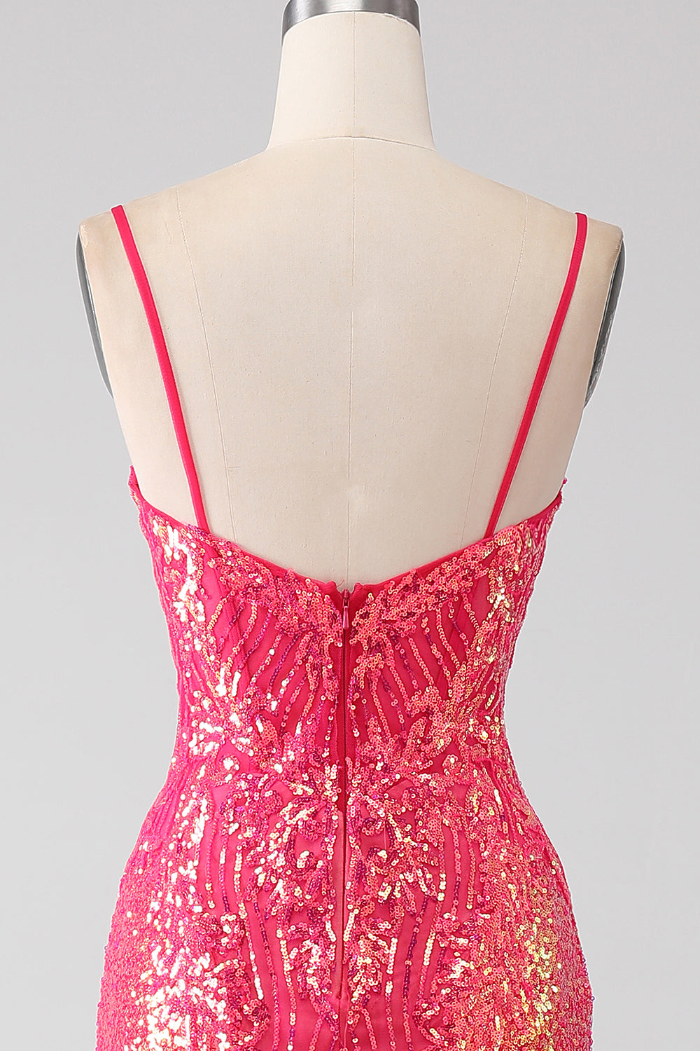 Vestido de fiesta fucsia de sirena brillante con lentejuelas