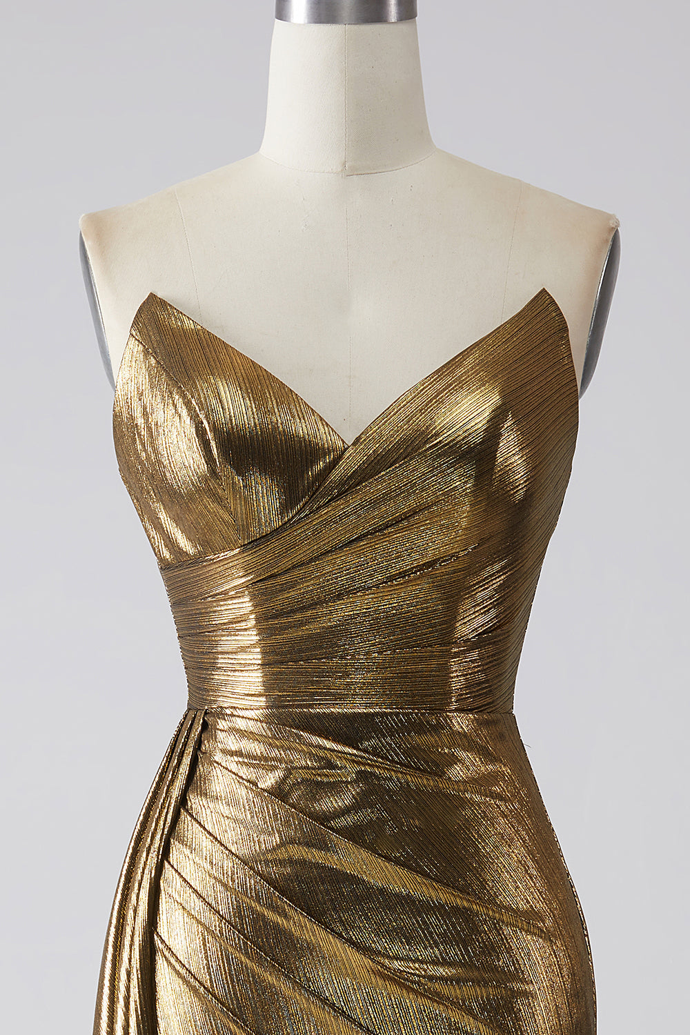 Vestido de fiesta largo dorado de sirena brillante con abertura