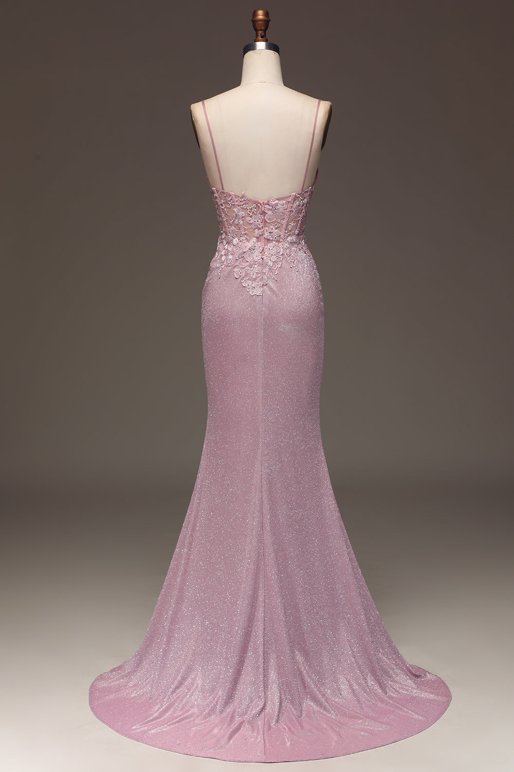 Vestido de fiesta largo de tirantes de sirena con rubor brillante con abalorios