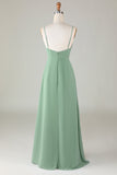 Spaghetti Straps Matcha Vestido de dama de honor largo con volantes