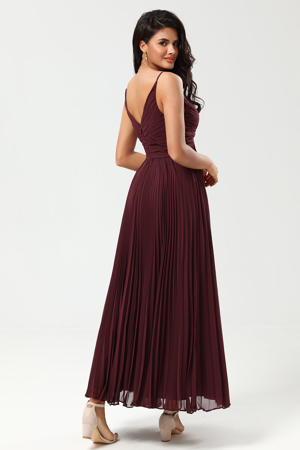 A-Line sin mangas Vestido de dama de honor burdeos