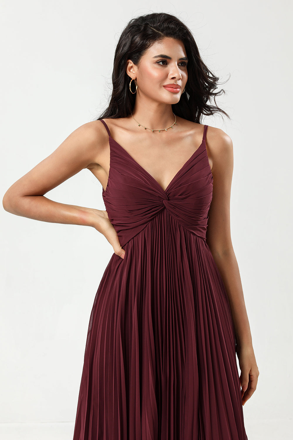 A-Line sin mangas Vestido de dama de honor burdeos