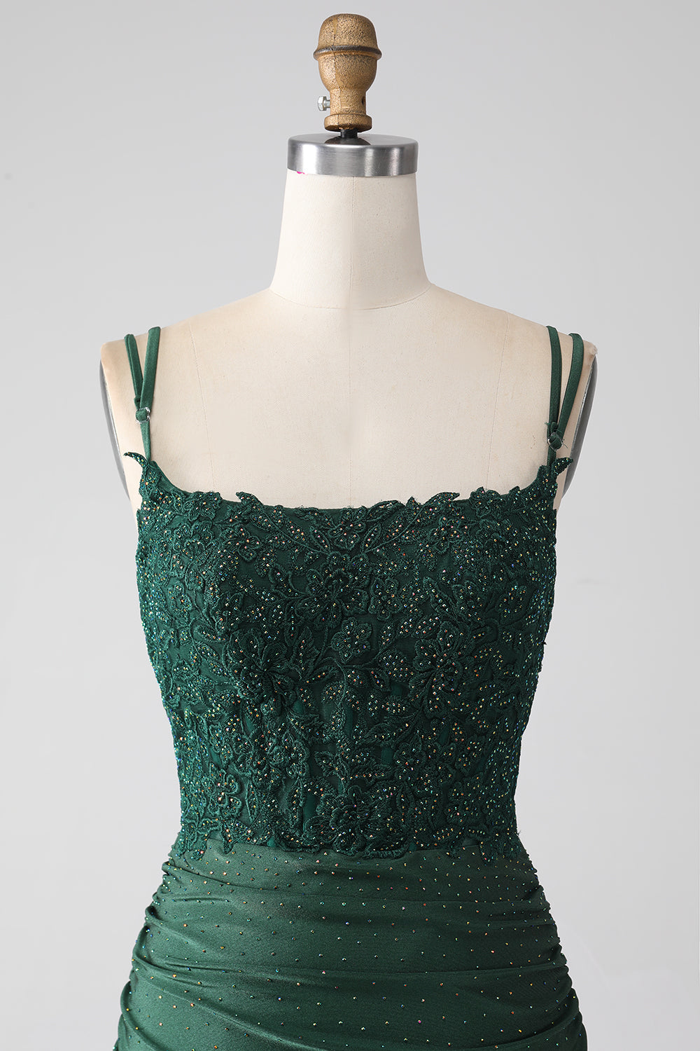 Vestido de fiesta largo con correas de espagueti de sirena verde oscuro
