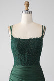 Vestido de fiesta largo con correas de espagueti de sirena verde oscuro