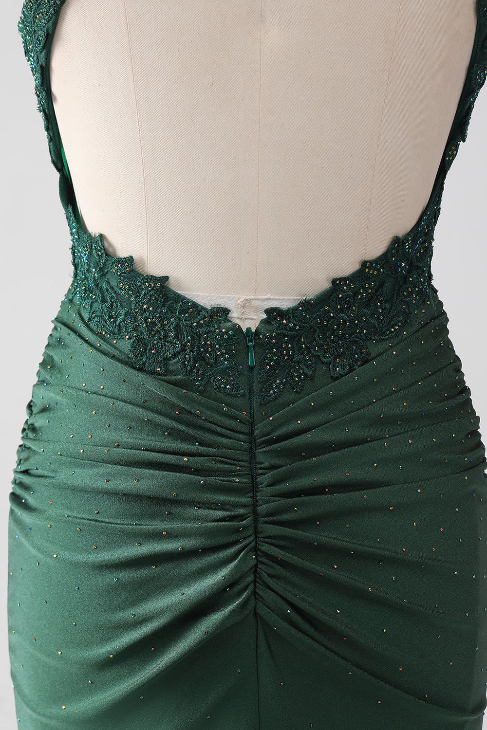 Vestido de fiesta largo con correas de espagueti de sirena verde oscuro