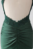 Vestido de fiesta largo con correas de espagueti de sirena verde oscuro