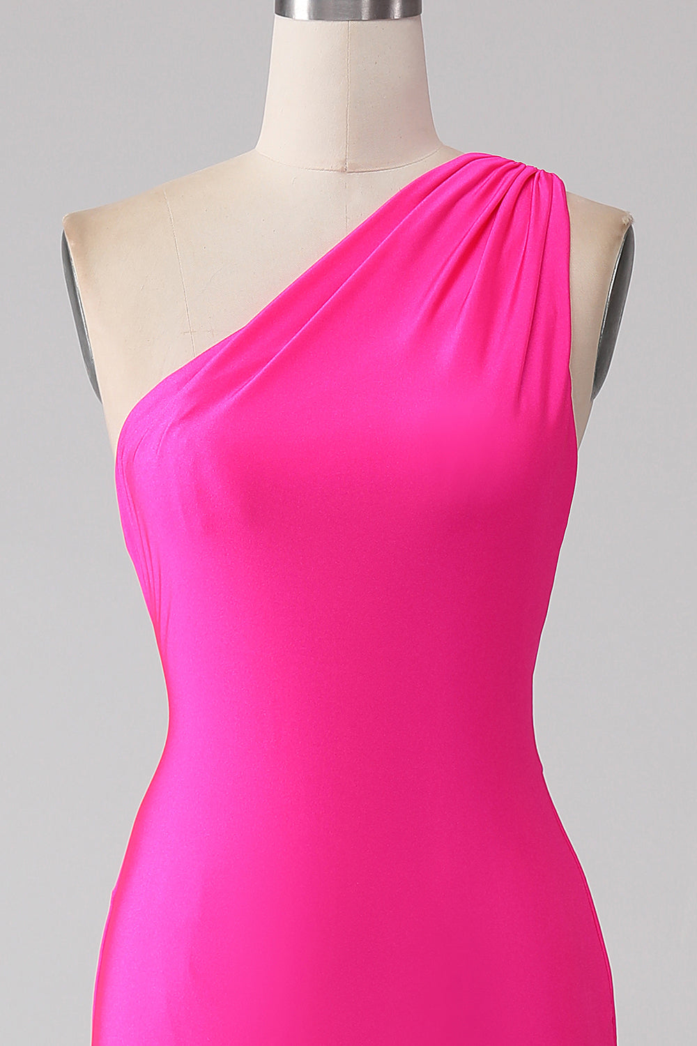 Vestido de fiesta largo de un hombro rosa intenso de sirena
