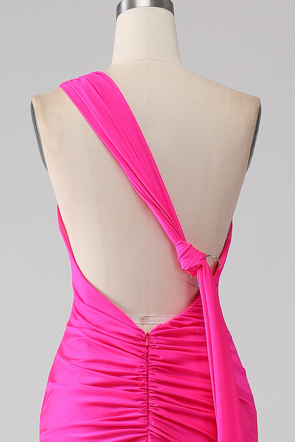 Vestido de fiesta largo de un hombro rosa intenso de sirena