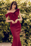 One Shoulder Mermaid Vestido de fiesta de borgoña