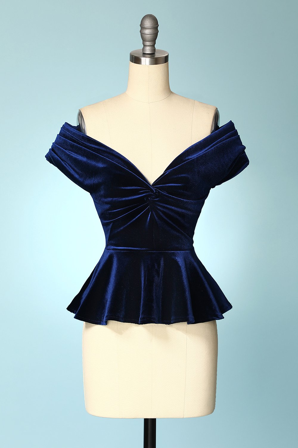 Tops Cortos de Terciopelo Azul Marino