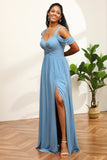 Vestido de dama de honor gasa azul