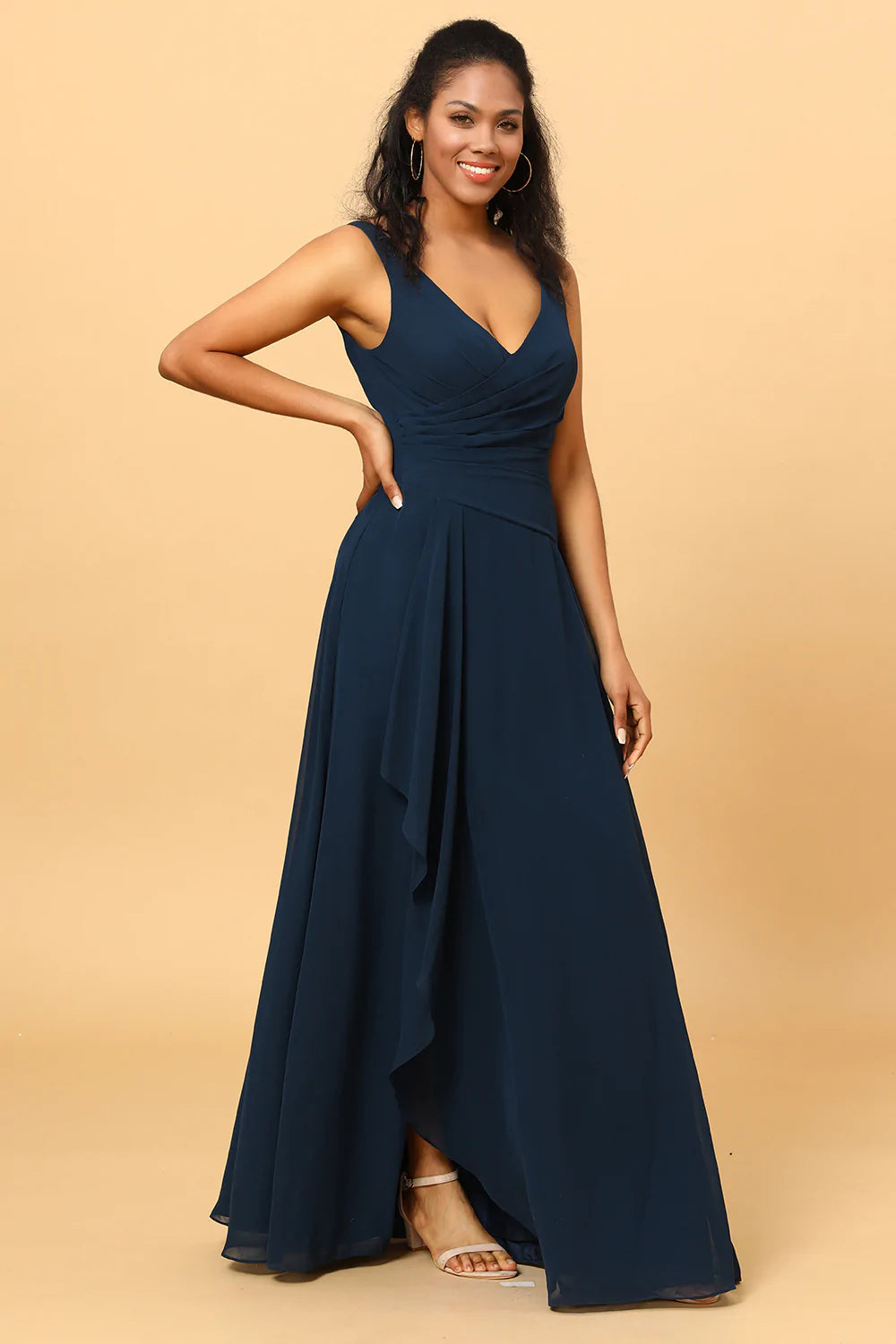 Vestido de Dama de Honor Cuello en V Azul Marino
