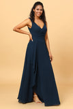 Vestido de Dama de Honor Cuello en V Azul Marino