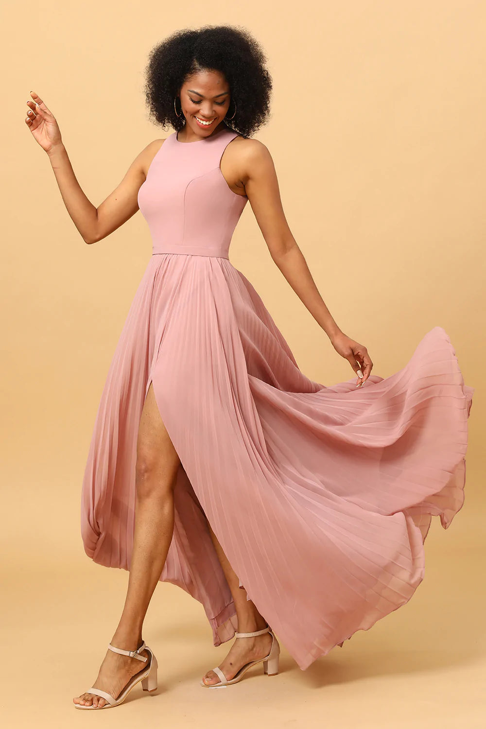 Vestido de dama de honor gasa larga rosa