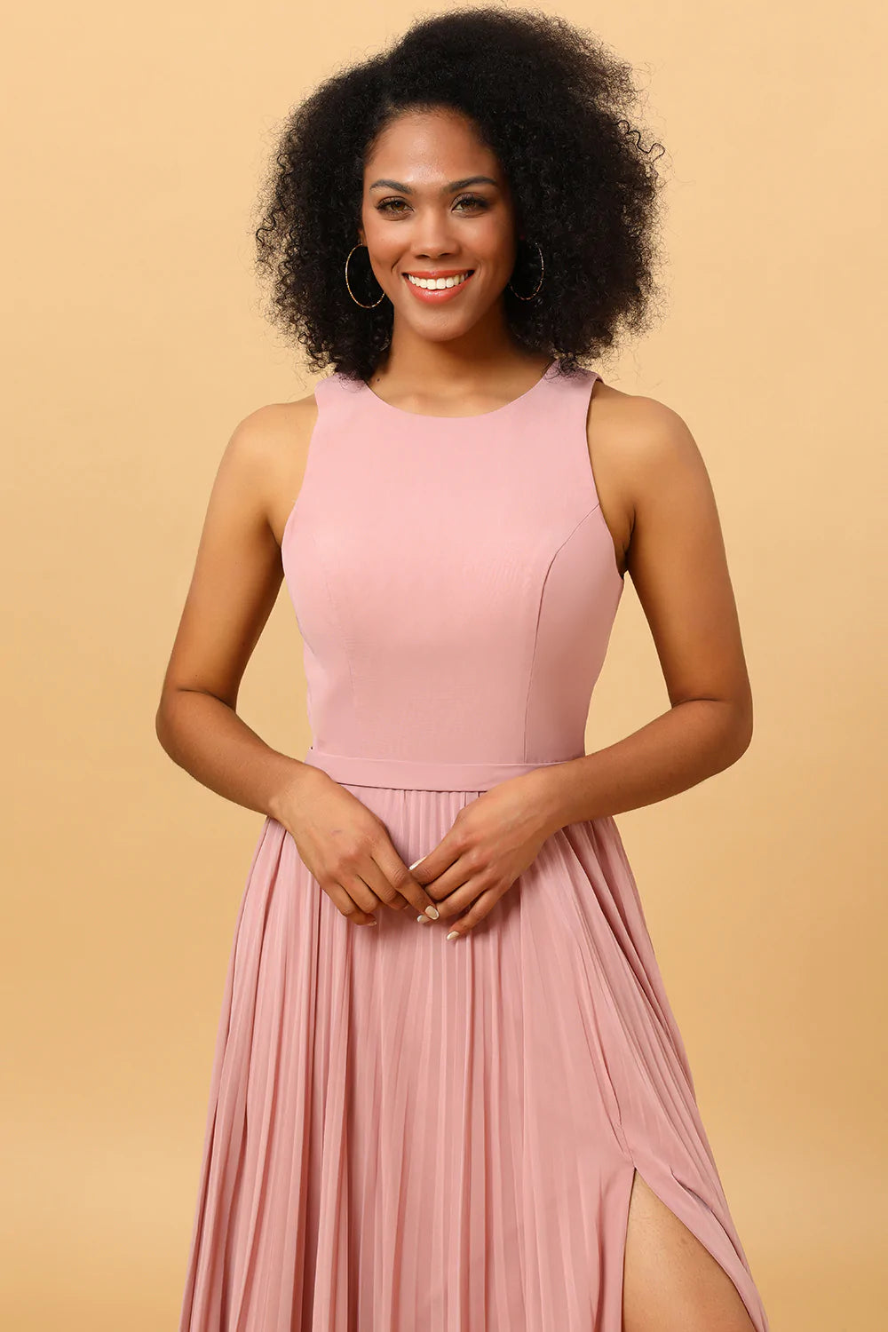 Vestido de dama de honor gasa larga rosa
