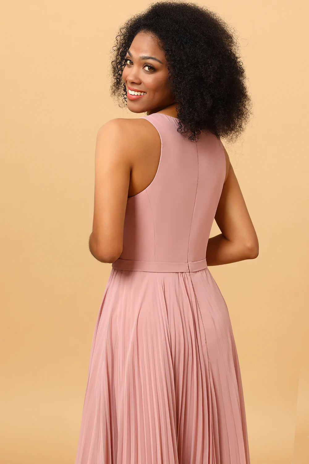 Vestido de dama de honor gasa larga rosa