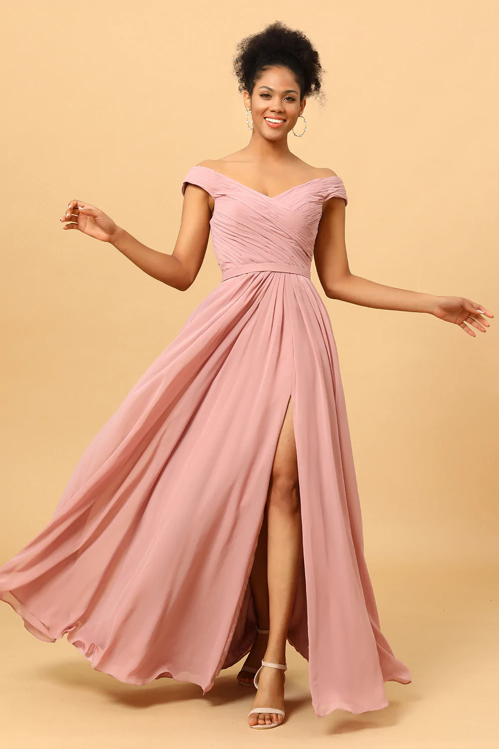 Vestido de Dama de Honor Rosa A Línea