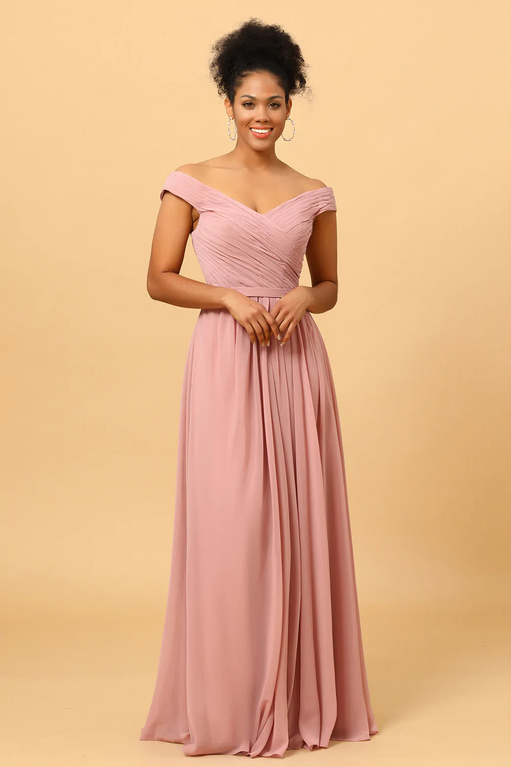 Vestido de Dama de Honor Rosa A Línea