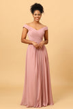 Vestido de Dama de Honor Rosa A Línea