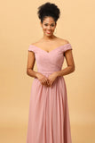 Vestido de Dama de Honor Rosa A Línea
