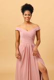 Vestido de Dama de Honor Rosa A Línea