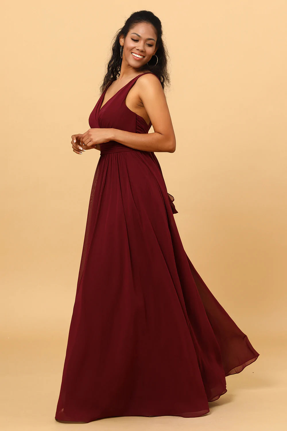 A-Línea Borgoña Vestido de Dama de Honor