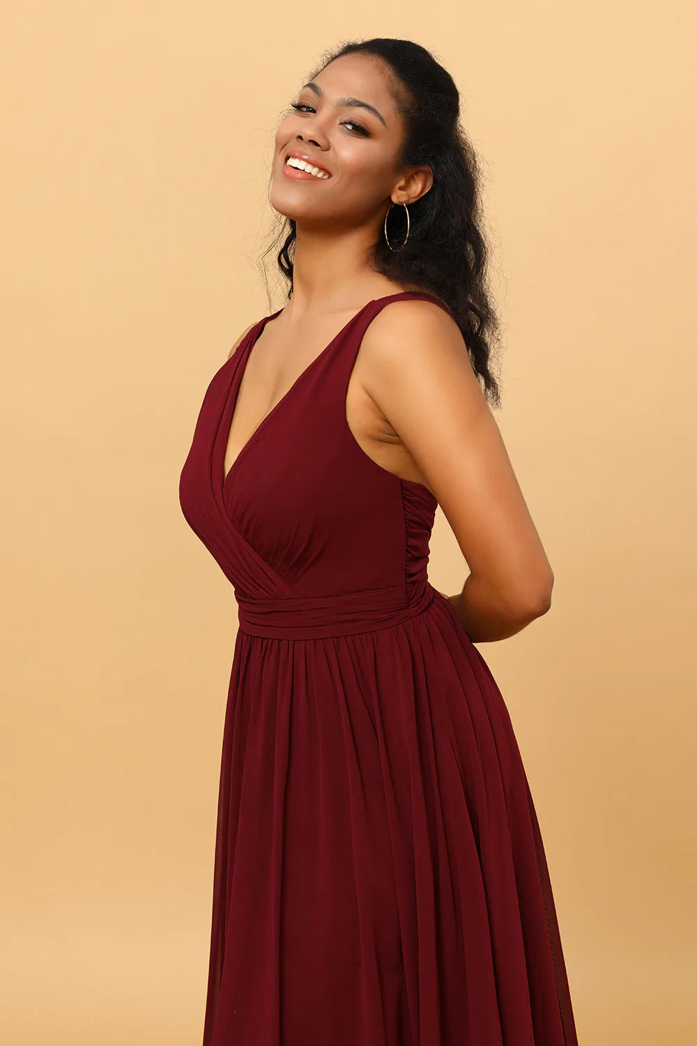A-Línea Borgoña Vestido de Dama de Honor