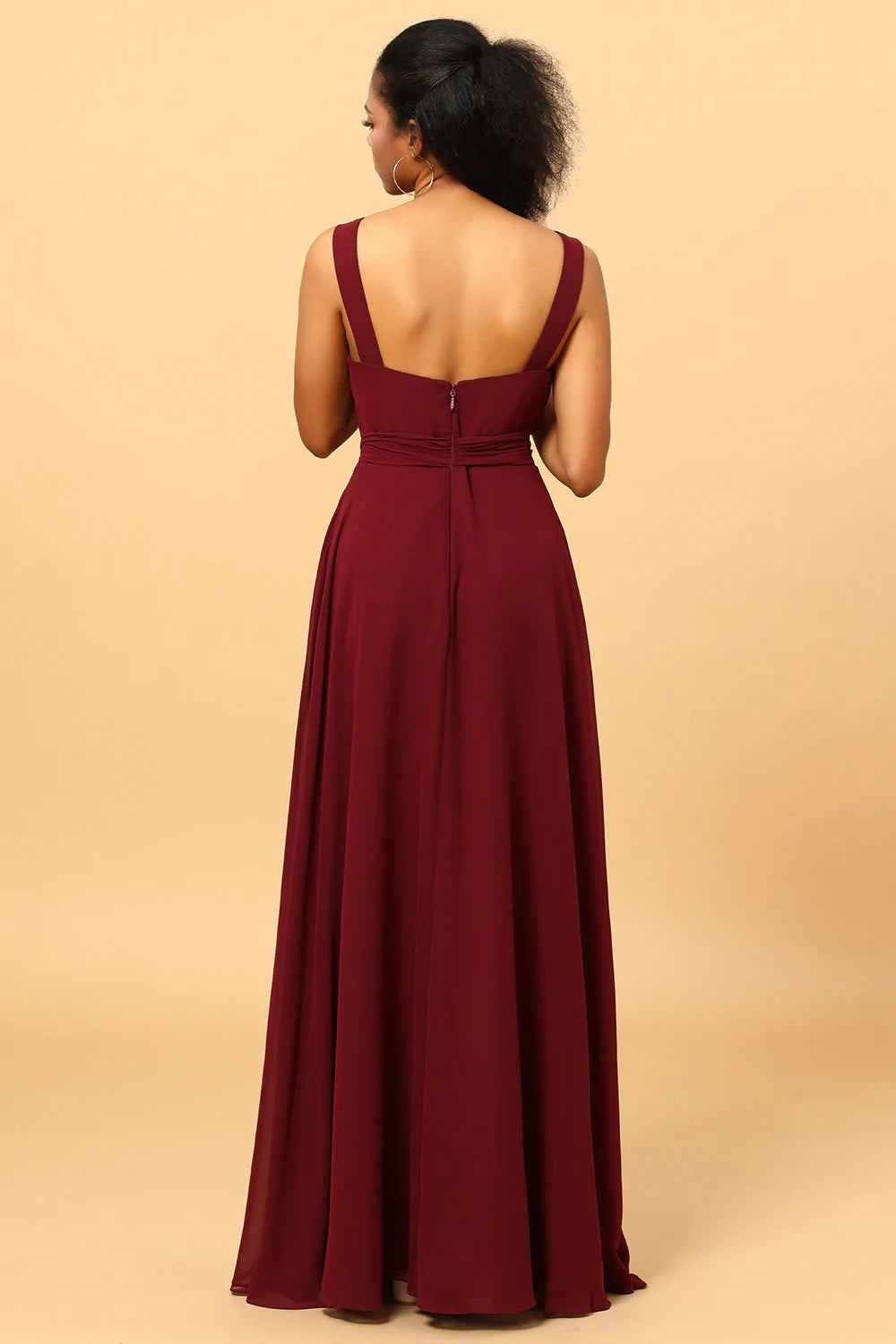 Vestido de Dama de Honor Borgoña Sin Mangas
