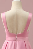 Vestido Dama de Honor Junior Satén Rosa Alto Bajo