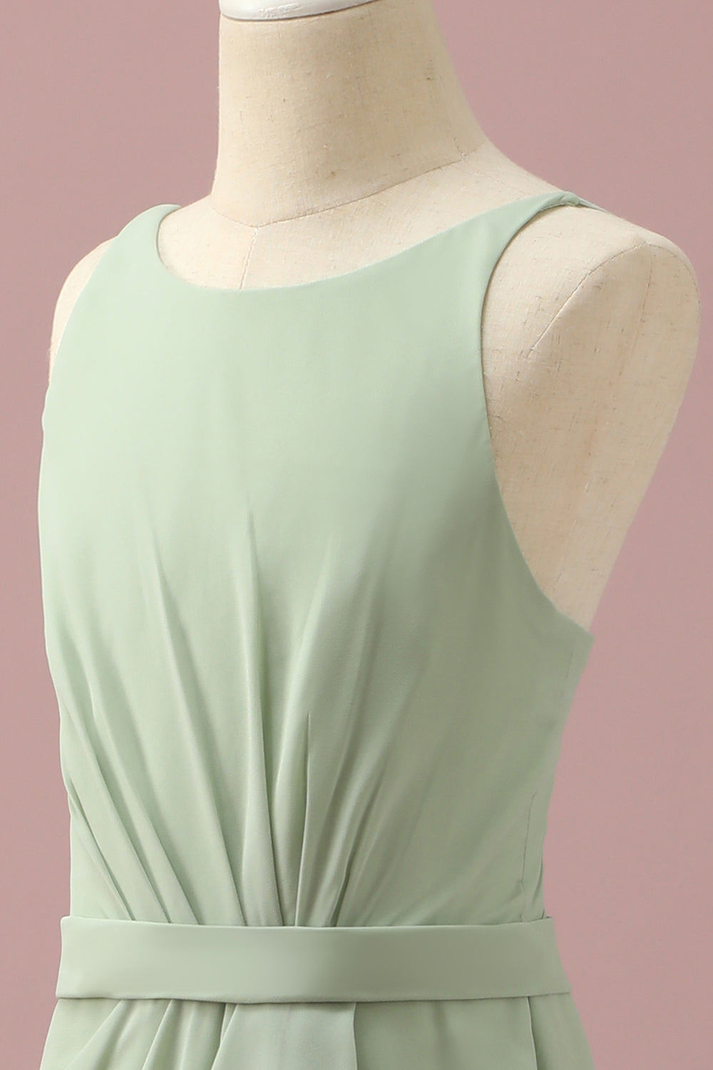 Vestido Dama de Honor Junior Cuello Redondo Verde