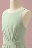 Vestido Dama de Honor Junior Cuello Redondo Verde