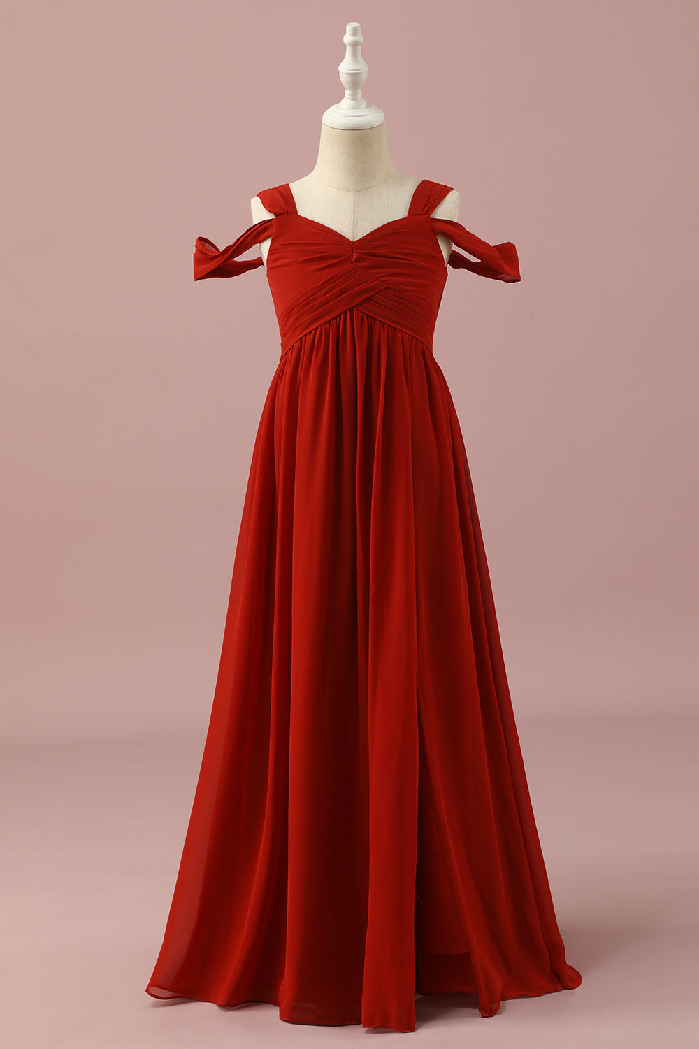 Rojo Vestido Dama de Honor Junior Fuera del Hombro