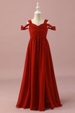 Rojo Vestido Dama de Honor Junior Fuera del Hombro