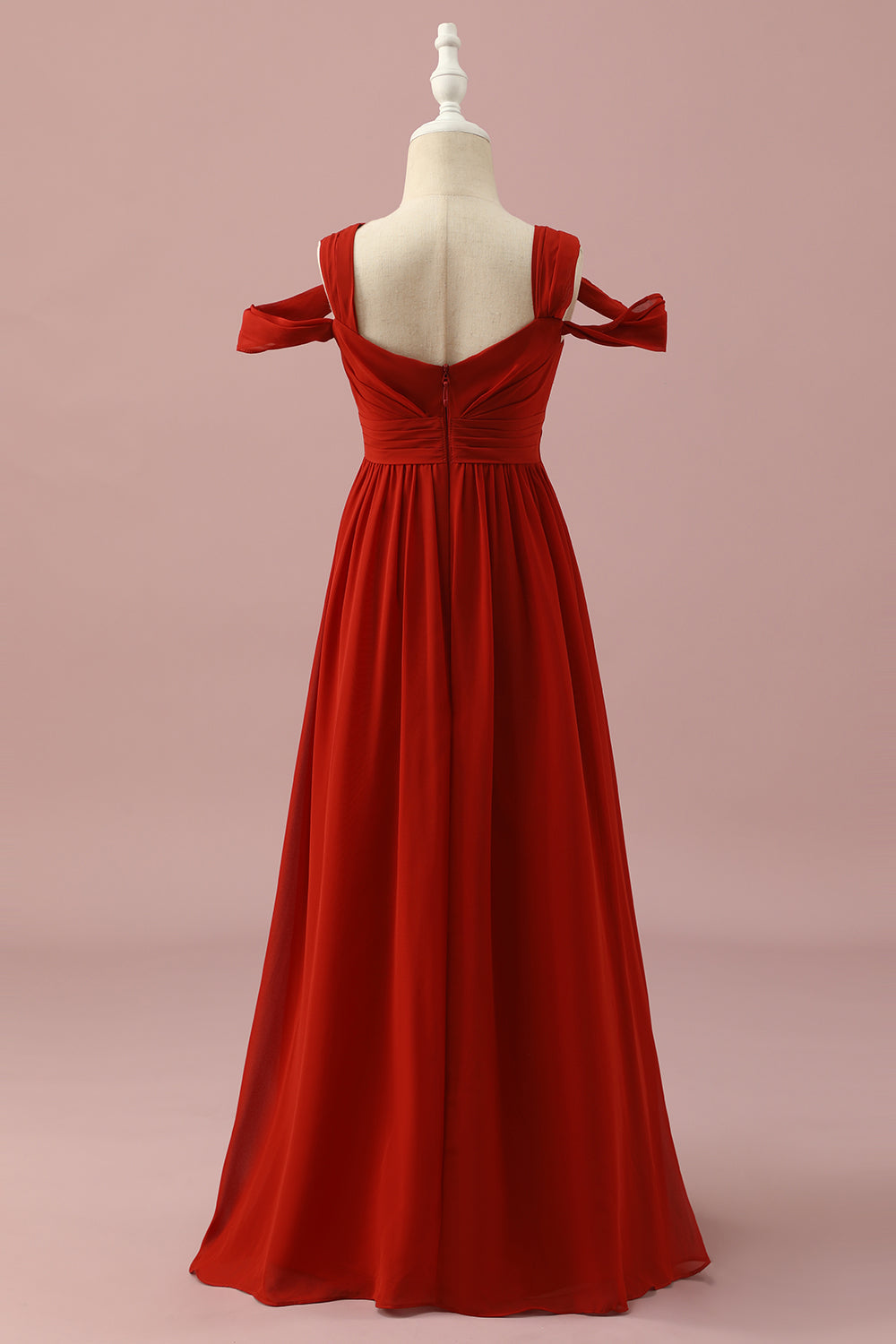 Rojo Vestido Dama de Honor Junior Fuera del Hombro