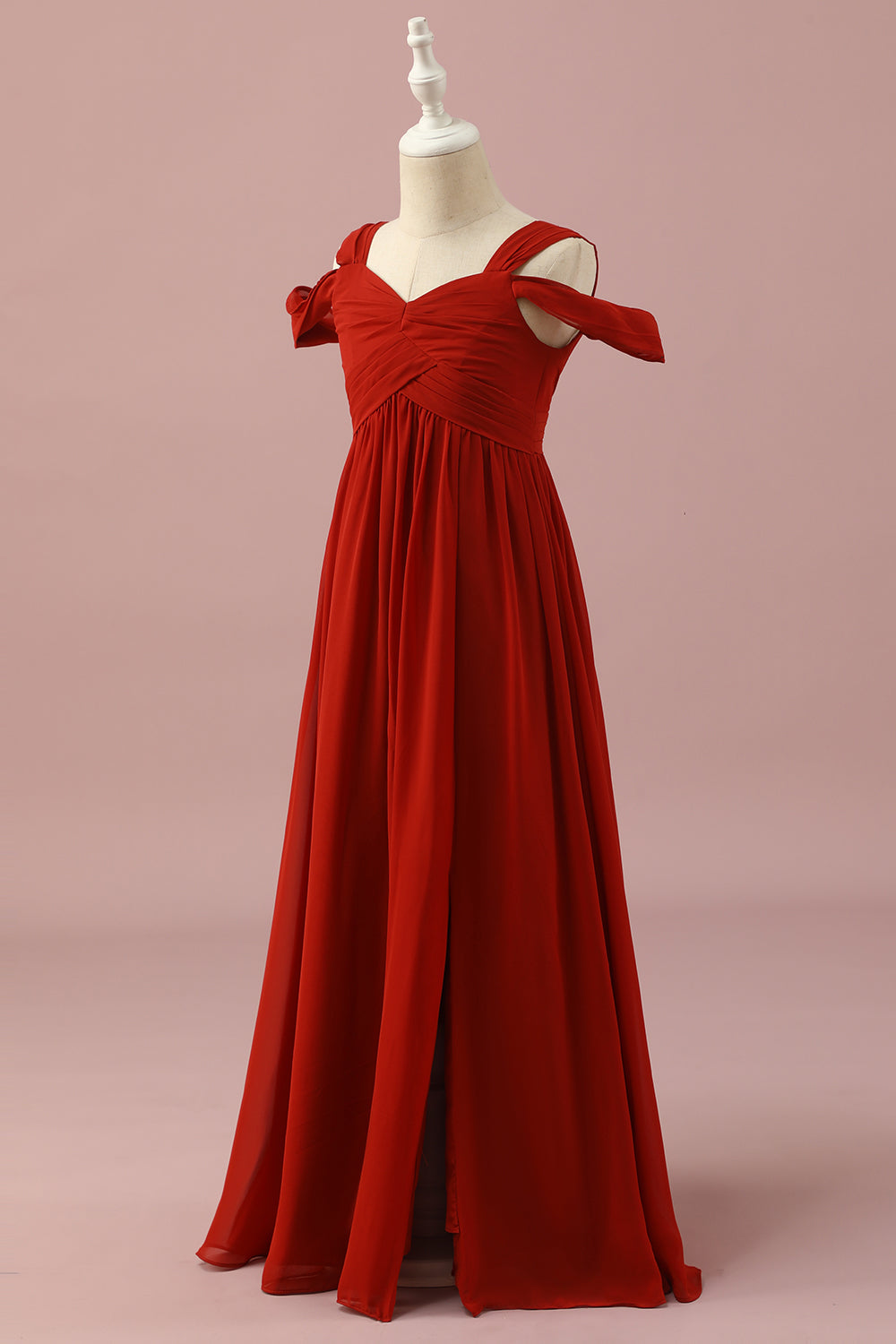 Rojo Vestido Dama de Honor Junior Fuera del Hombro