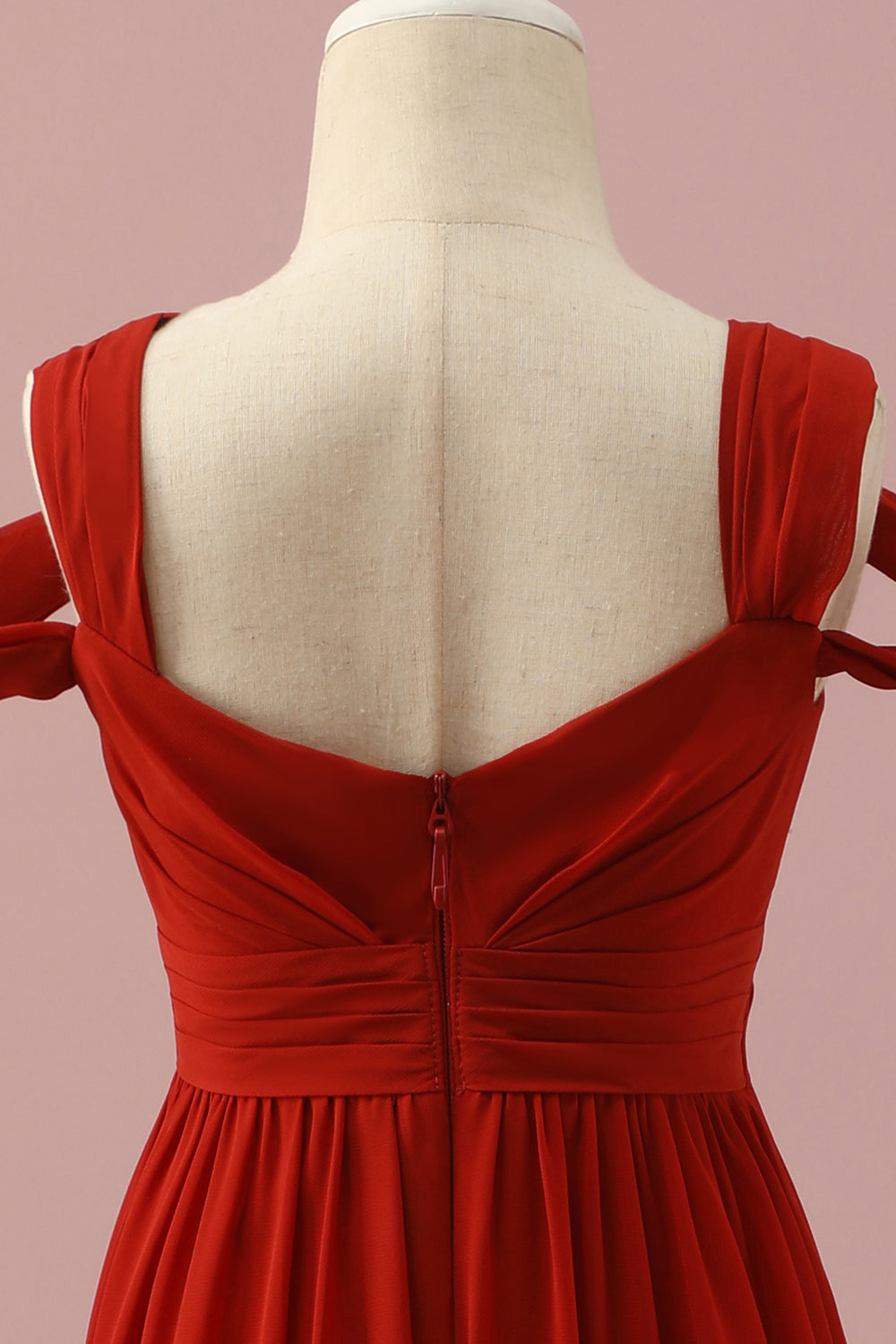Rojo Vestido Dama de Honor Junior Fuera del Hombro