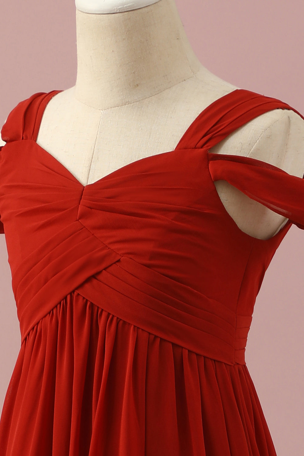 Rojo Vestido Dama de Honor Junior Fuera del Hombro