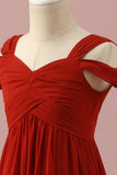 Rojo Vestido Dama de Honor Junior Fuera del Hombro