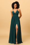 Verde Tirantes de Espagueti Vestido de Dama de Honor