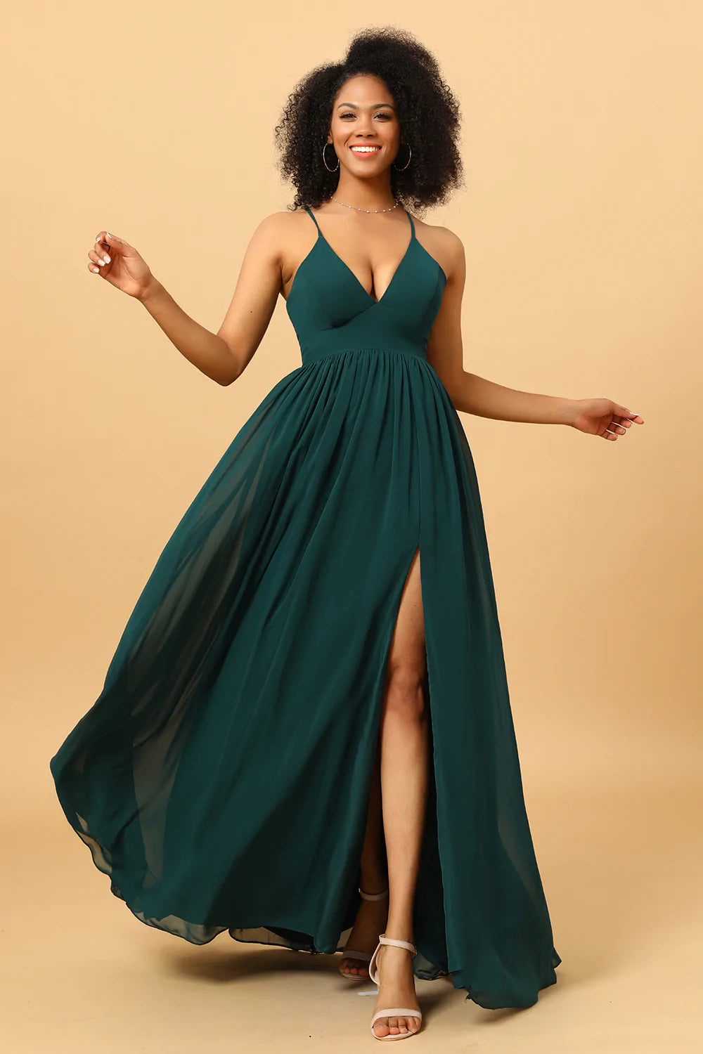 Verde Tirantes de Espagueti Vestido de Dama de Honor
