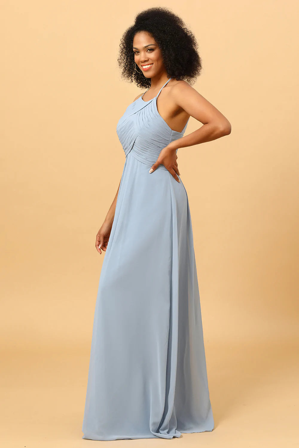 Halter Azul Vestido de Dama de Honor