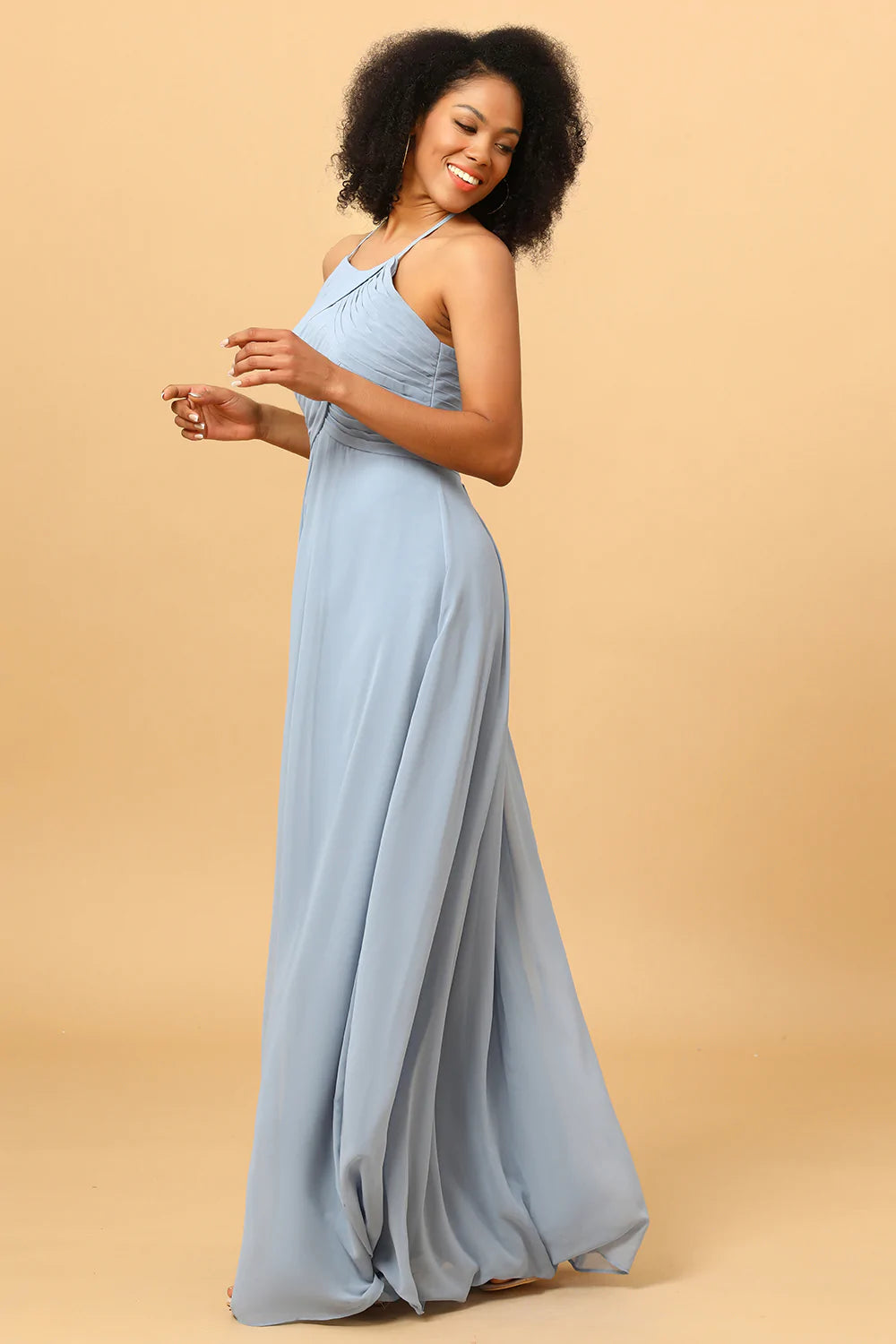 Halter Azul Vestido de Dama de Honor