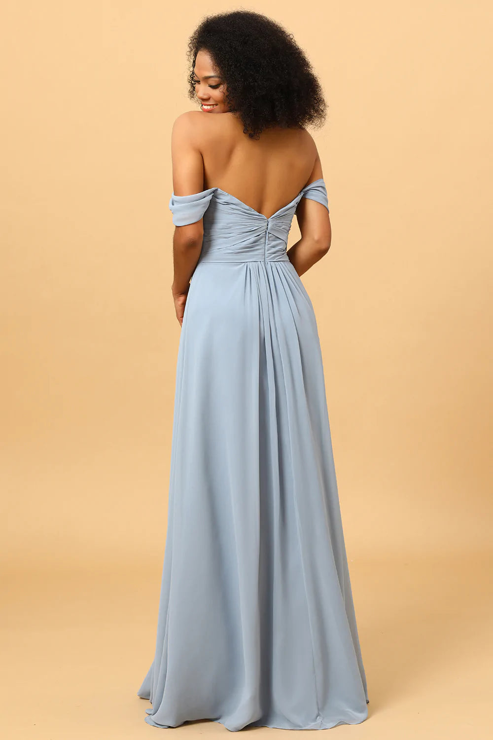 Vestido de Dama de Honor Azul Fuera del Hombro