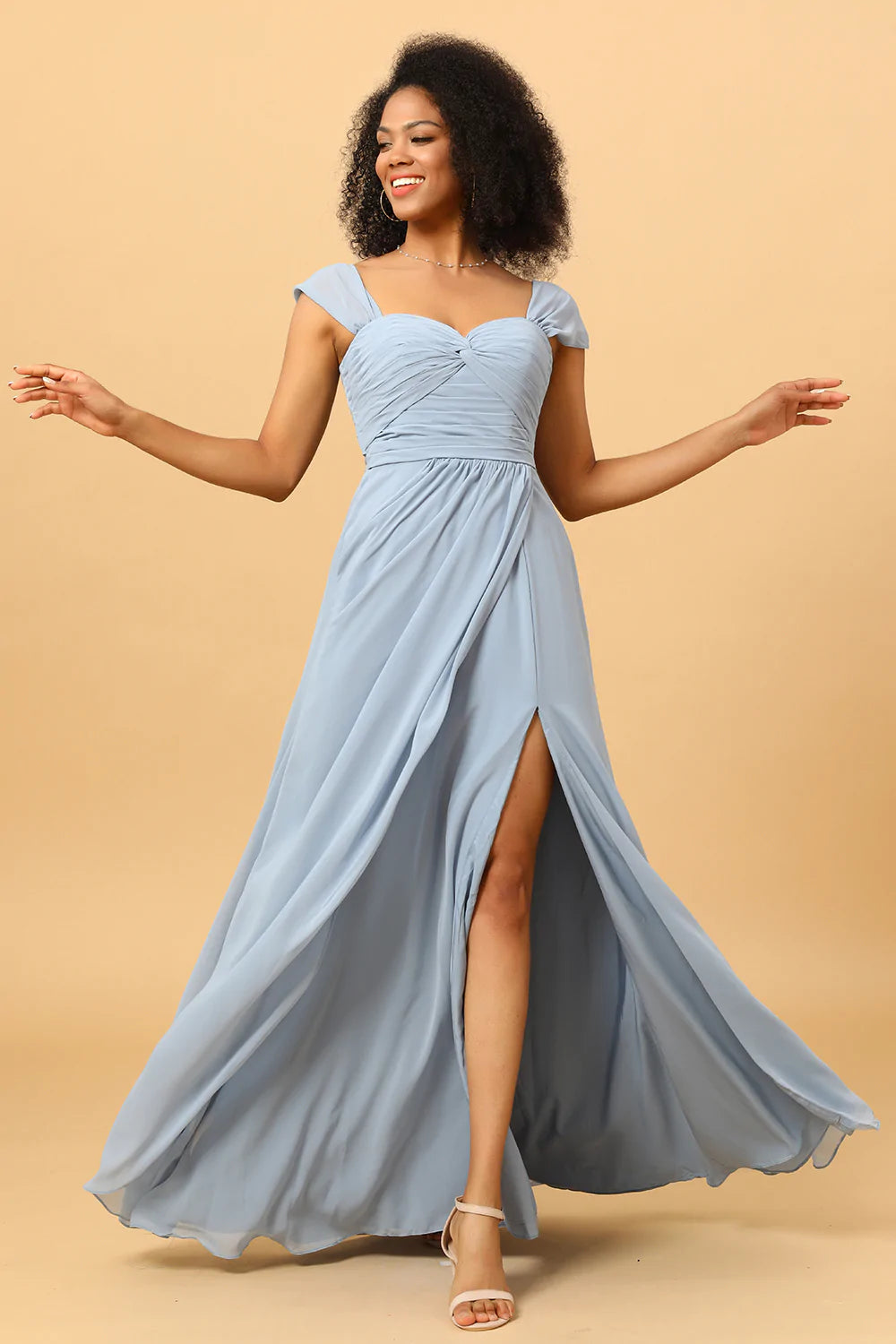 Vestido de Dama de Honor Azul Fuera del Hombro