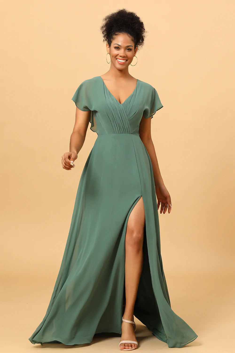Vestido de Dama de Honor Verde A-Línea