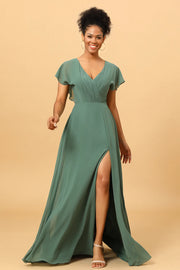 Vestido de Dama de Honor Verde A-Línea