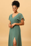 Vestido de Dama de Honor Verde A-Línea