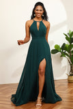 Vestido de dama de honor sin mangas halter verde
